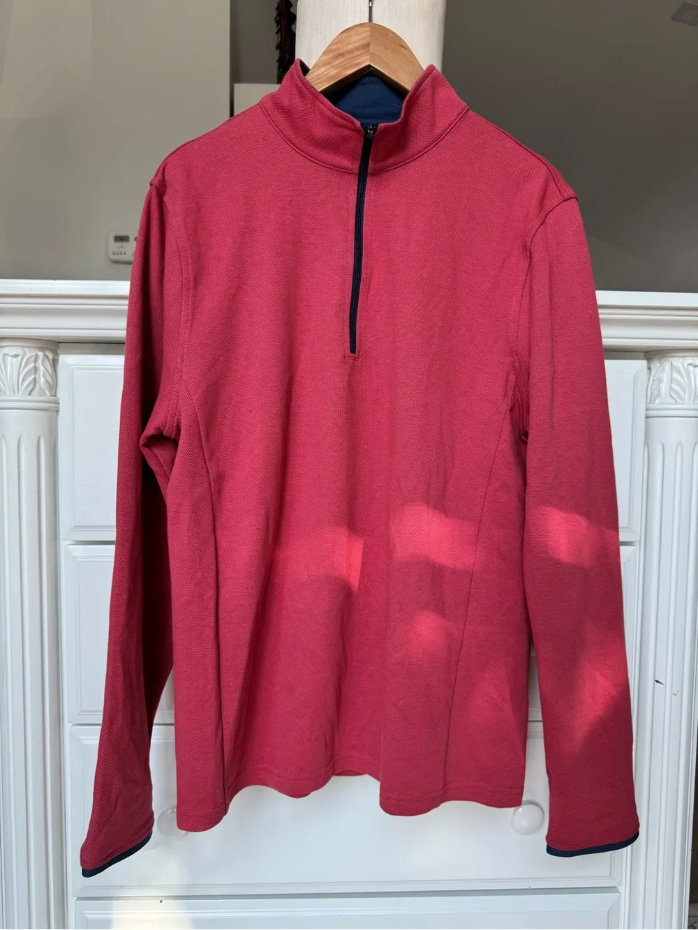 J. Crew Raspberry Quarter-Zip Pullover with Navy Trim NWT size M